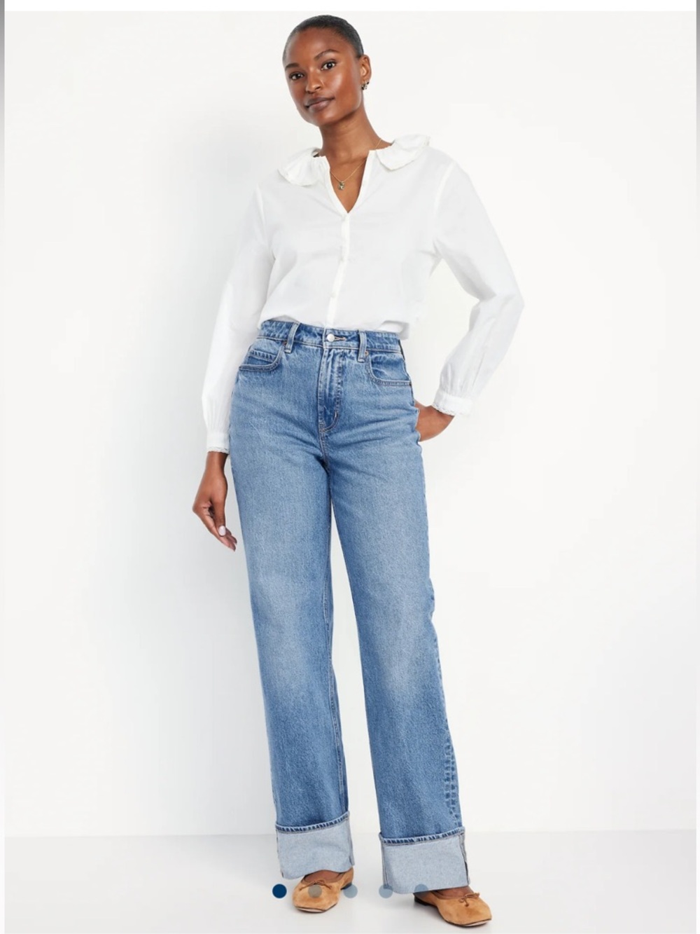 Old Navy Curvy Extra High Rise Cuffed Wide Leg Jeans Rolled Light Wash - Picture 3 of 7